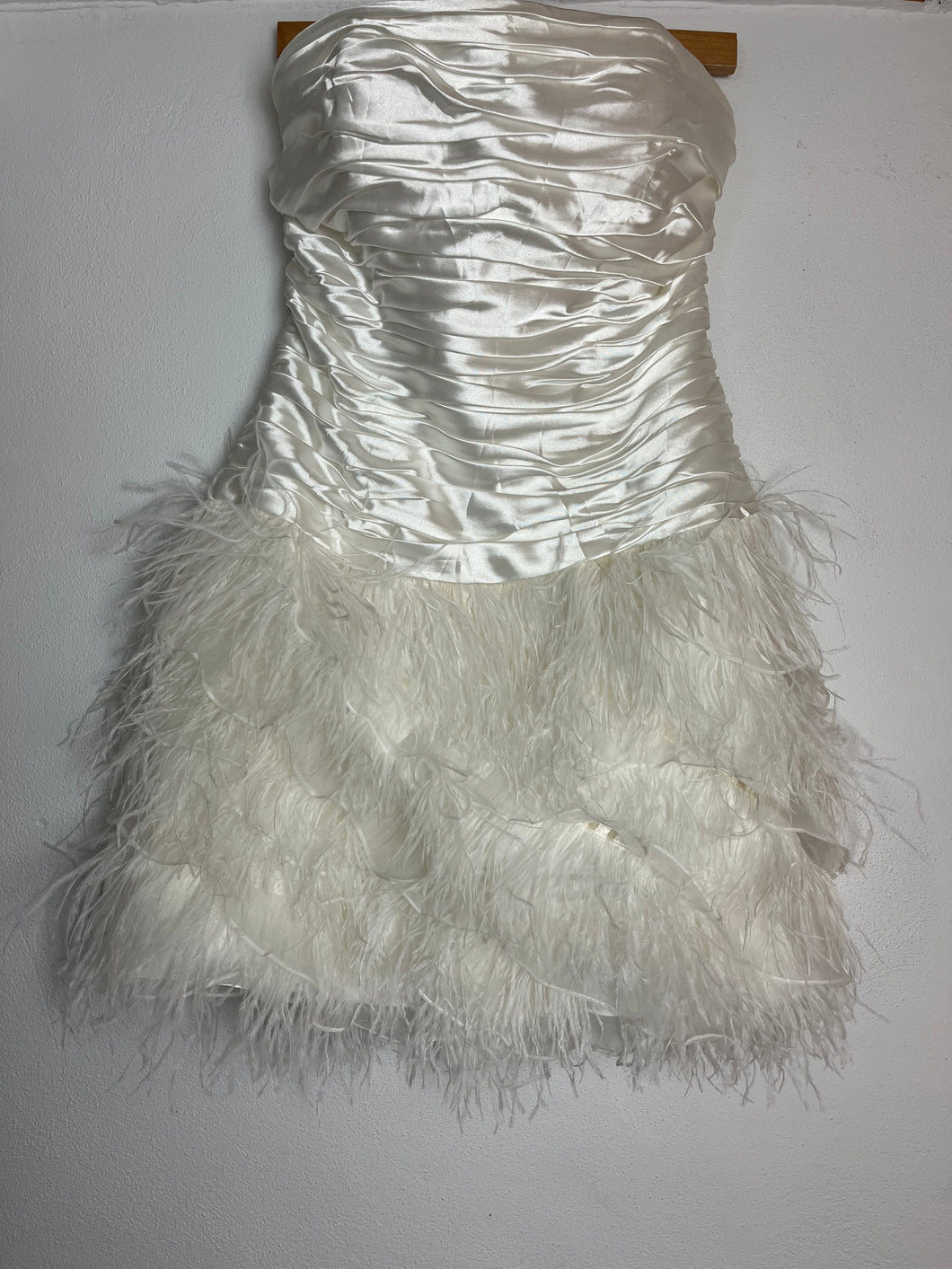 Feathered Strapless Wedding Dress - Large